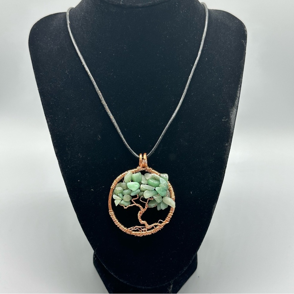 Copper Jade Tree Of Life Leather Corded Necklace Jewelry 24" READ
